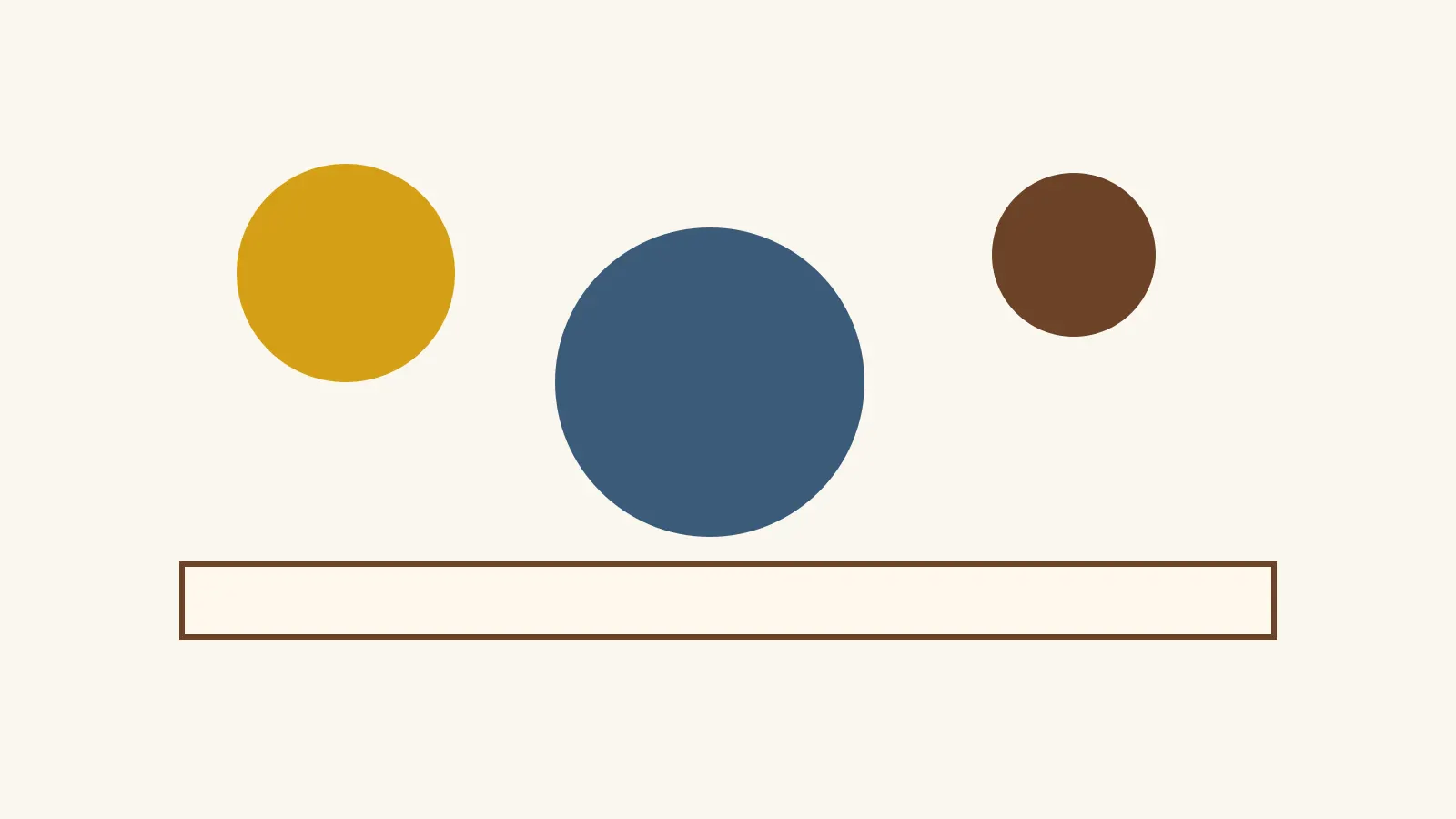 Mustard, denim and walnut circles over a cream rule
